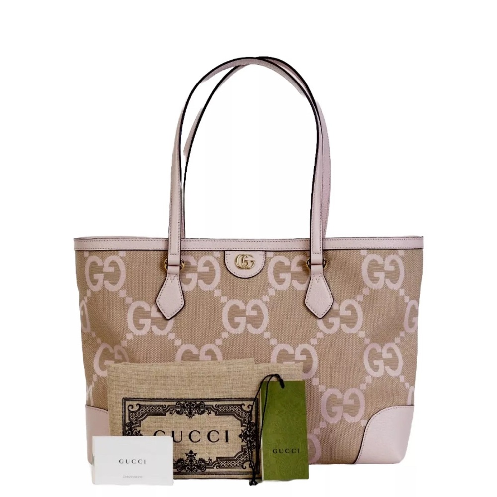 GUCCI Jumbo GG Pale Pink Canvas Tote Bag NWT